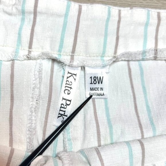 Kate Park Bermuda Shorts Women's 18W White with Baby Blue and Beige Stripes - Picture 3 of 9